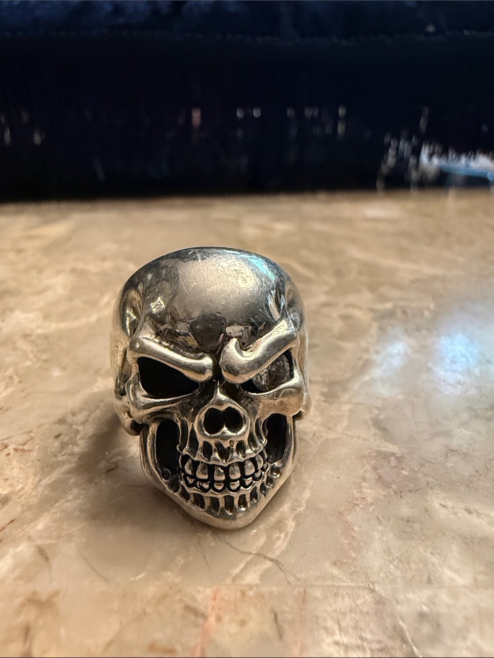 Vintage .925 sterling silver half skull ring with cubic eye size 7 1/2 heavy